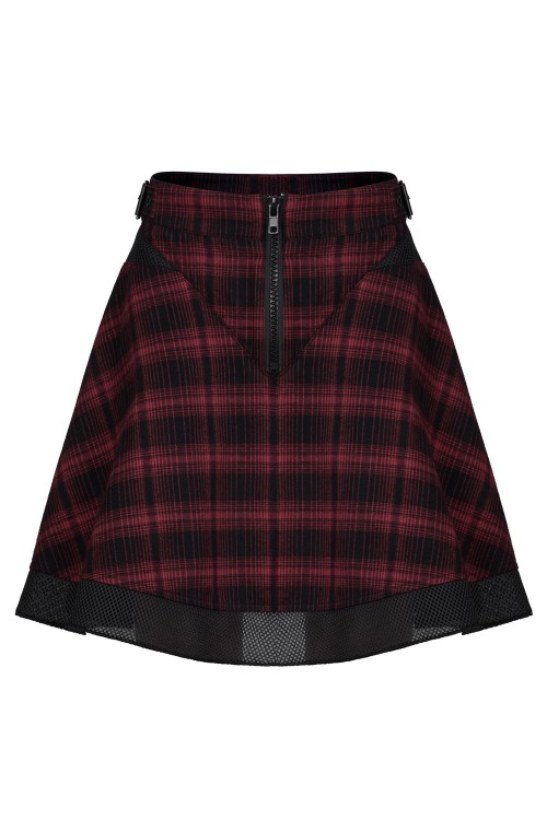 Red Tartan Skirt with Rock Angel Belt - Punk Rave