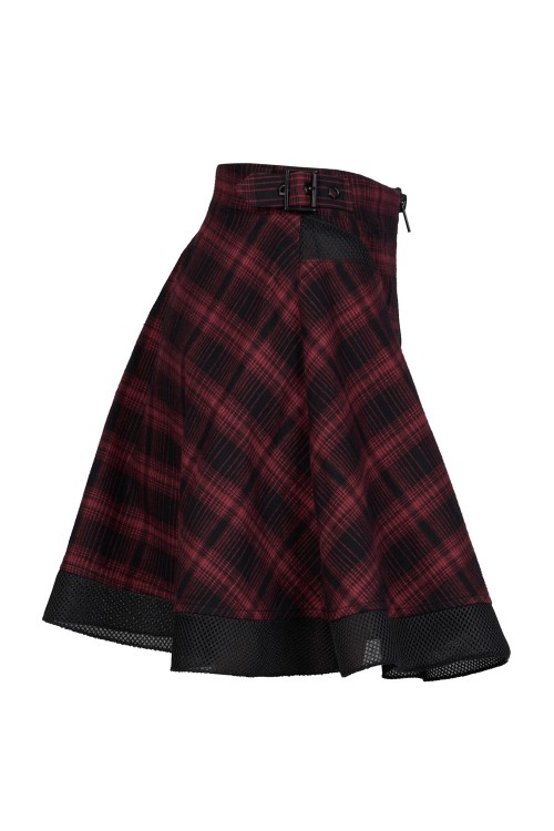 Red Tartan Skirt with Rock Angel Belt - Punk Rave