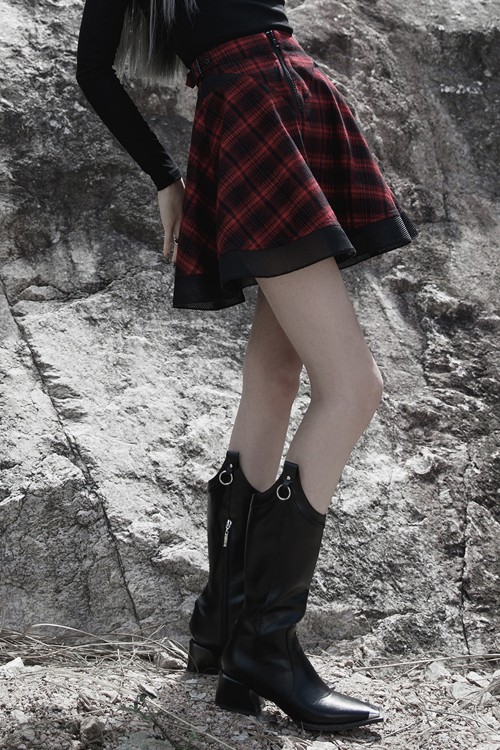 Red Tartan Skirt with Rock Angel Belt - Punk Rave