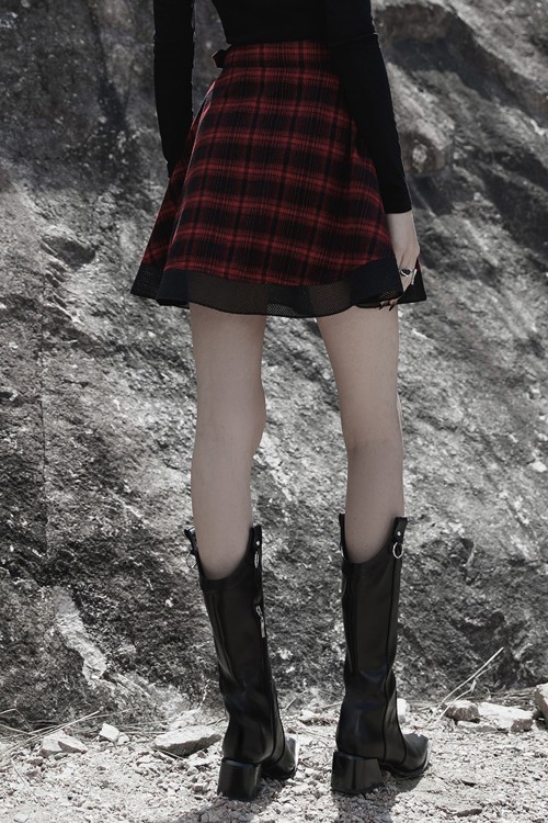 Falda de Tartán Rojo con Cinturón Rock Angel - Punk Rave