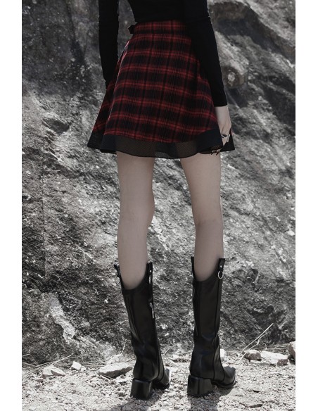 Red Tartan Skirt with Rock Angel Belt - Punk Rave