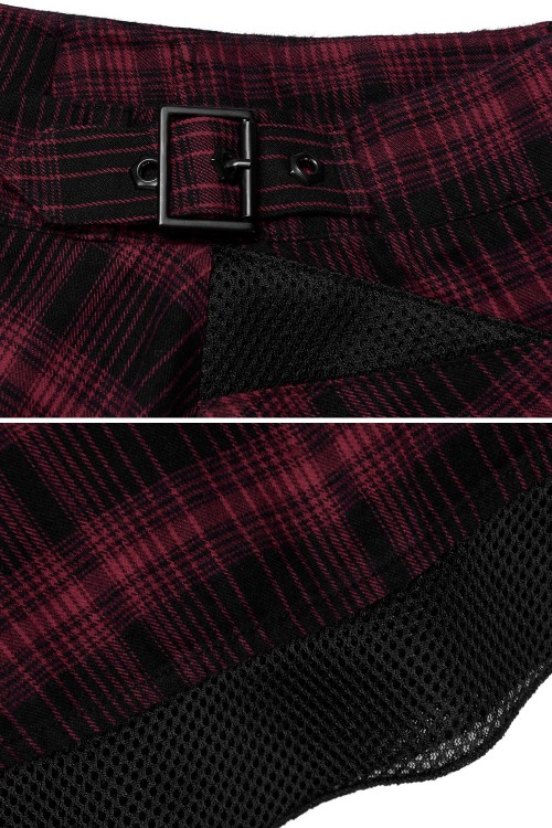 Red Tartan Skirt with Rock Angel Belt - Punk Rave
