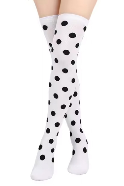 Polka Dot Long Socks - White