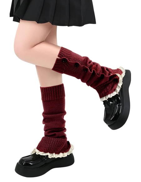 Buttoned Leg Warmer - Bordeaux