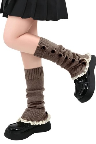 Buttoned Leg Warmer - Brown