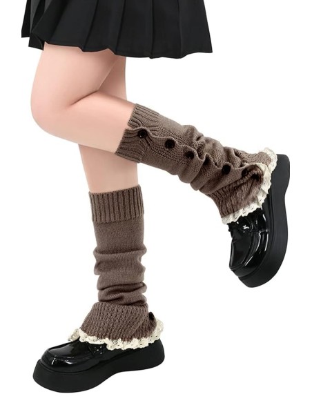 Buttoned Leg Warmer - Brown