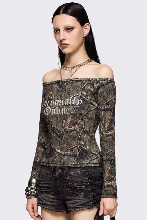 Tree Camo Off-Shoulder Top - Minga London