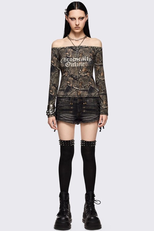 Tree Camo Off-Shoulder Top - Minga London