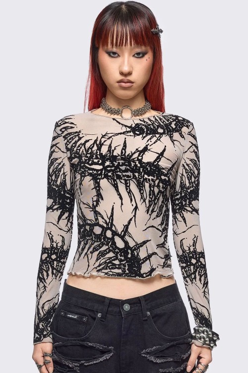 Centipede Chiffon Top in Beige - Minga London