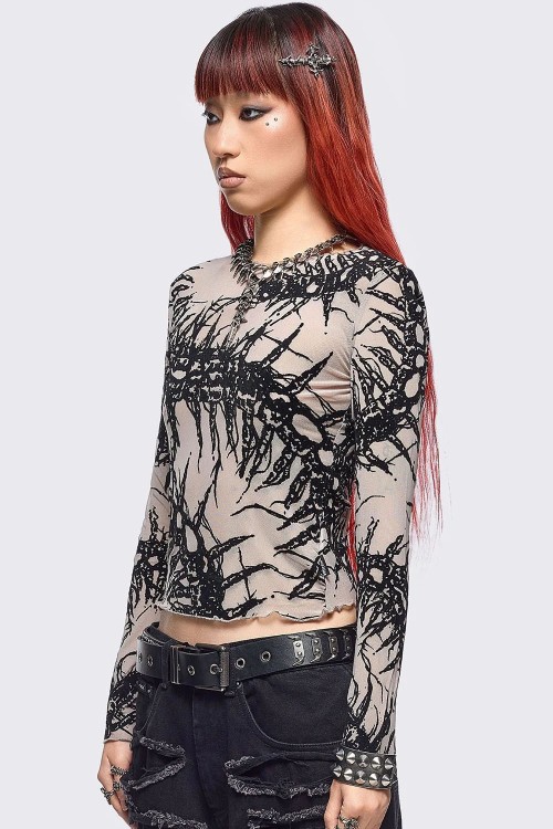 Centipede Chiffon Top in Beige - Minga London