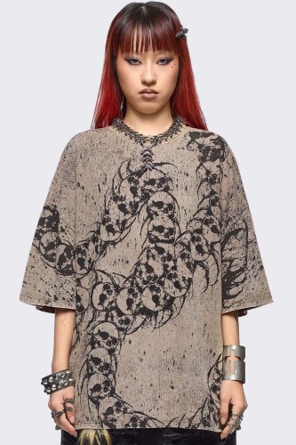 Centideath Oversized T-shirt in Beige- Minga London