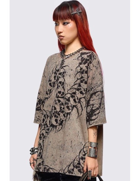 Centideath Oversized T-shirt in Beige- Minga London