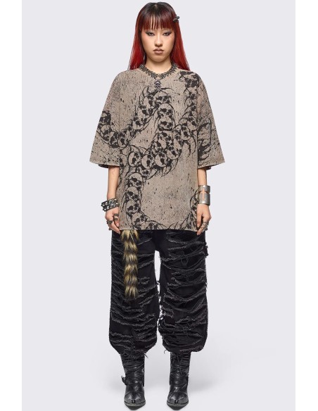 Centideath Oversized T-shirt in Beige- Minga London