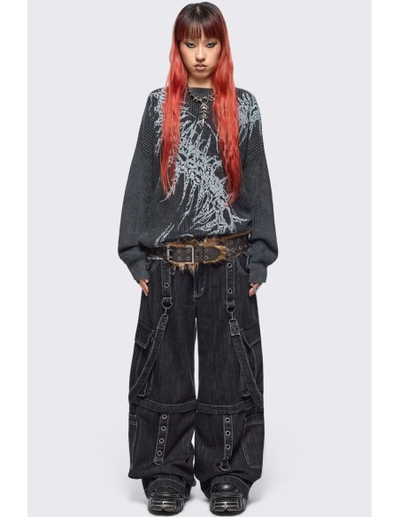 Oversized Centipede Knit Sweater in Grey - Minga London