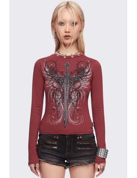 Graveborn Longsleeve Top in Burgundy - Minga London