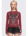 Graveborn Longsleeve Top in Burgundy - Minga London
