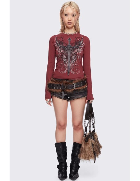 Graveborn Longsleeve Top in Burgundy - Minga London