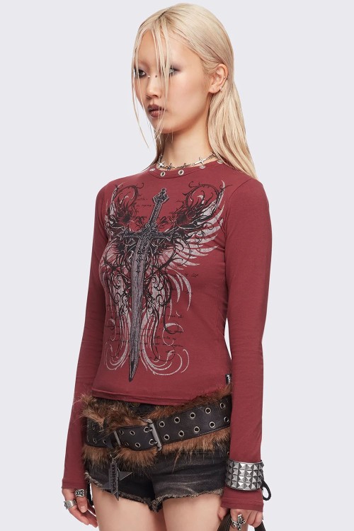 Top de Manga Larga Graveborn en Granate - Minga London