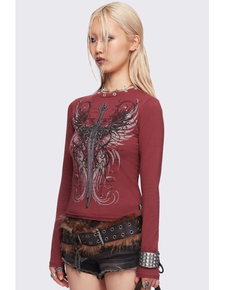 Graveborn Longsleeve Top in Burgundy - Minga London