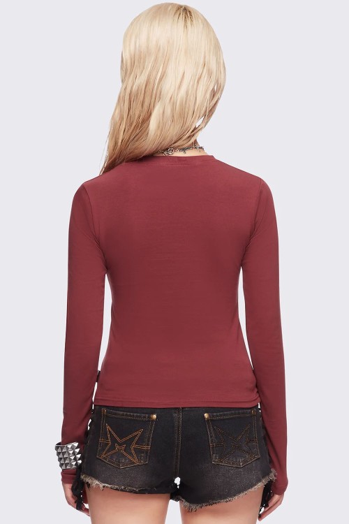 Graveborn Longsleeve Top in Burgundy - Minga London