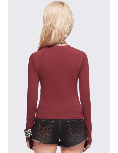 Graveborn Longsleeve Top in Burgundy - Minga London