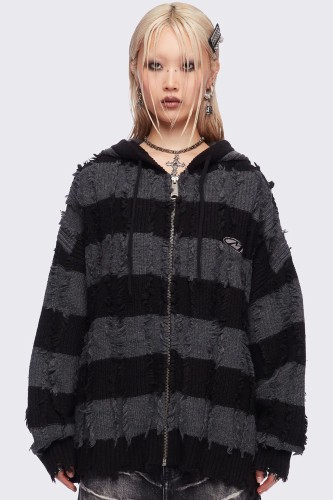 Ellis Black x Grey Striped Sweatshirt - Minga London