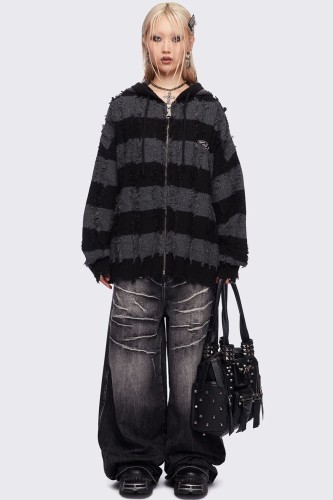 Ellis Black x Grey Striped Sweatshirt - Minga London 2