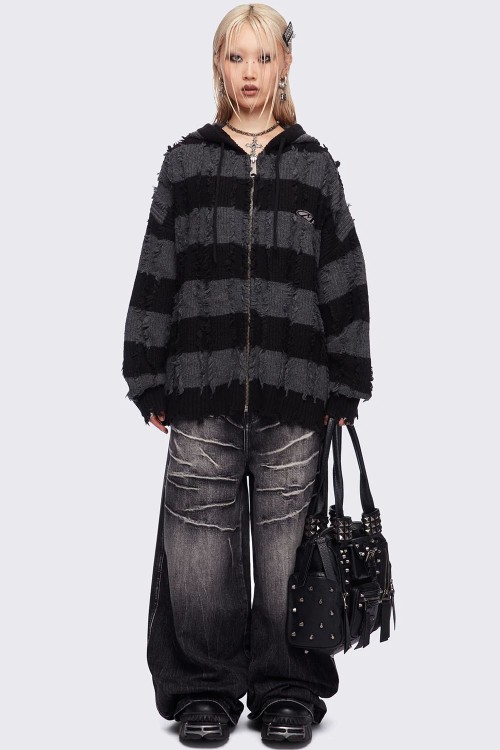 Ellis Black x Grey Striped Sweatshirt - Minga London