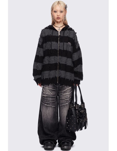 Ellis Black x Grey Striped Sweatshirt - Minga London