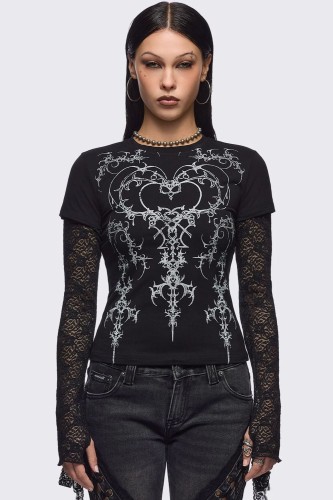 Camiseta Baby Tee de Doble Manga Heartbreak - Minga London