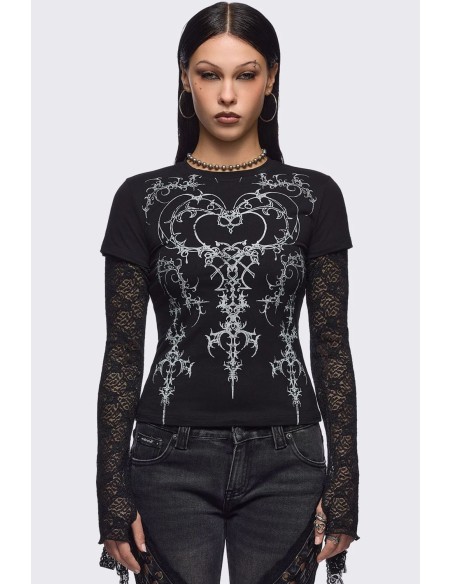 Camiseta Baby Tee de Doble Manga Heartbreak - Minga London