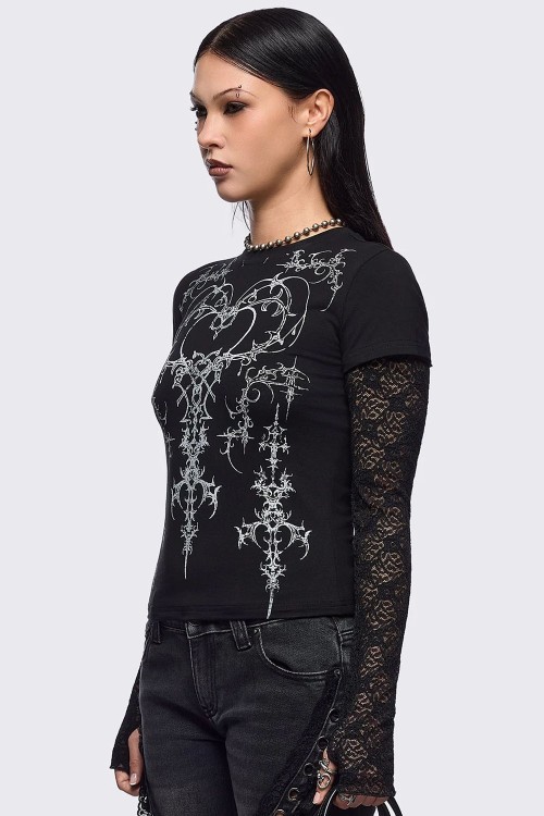 Heartbreak Double Sleeve Baby Tee - Minga London