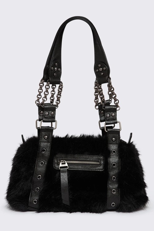 Gigi Faux Fur Bag in Black - Minga London