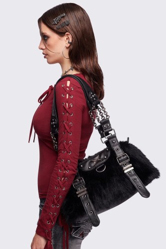 Gigi Faux Fur Bag in Black - Minga London 2