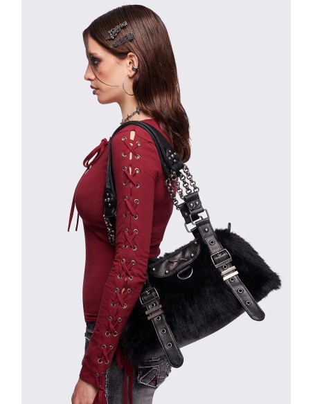 Gigi Faux Fur Bag in Black - Minga London