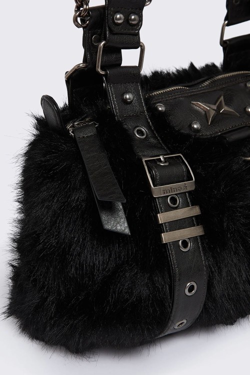 Gigi Faux Fur Bag in Black - Minga London