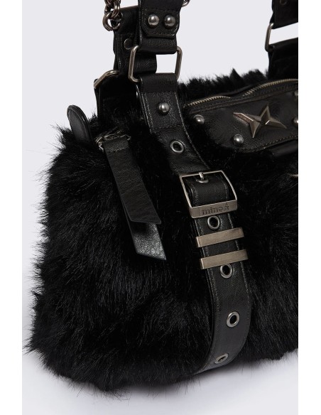 Gigi Faux Fur Bag in Black - Minga London