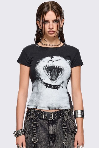 Camiseta Baby Tee Nine Lives in Hell - Minga London