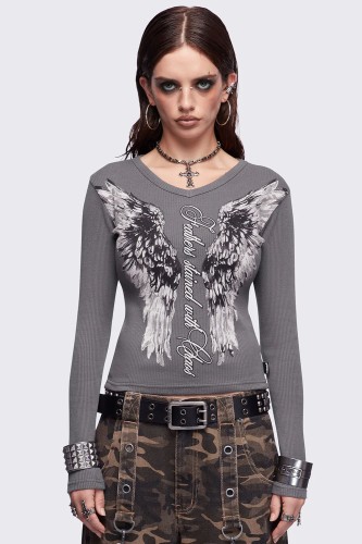 Feathers Stained Long Sleeve Top in Gray - Minga London