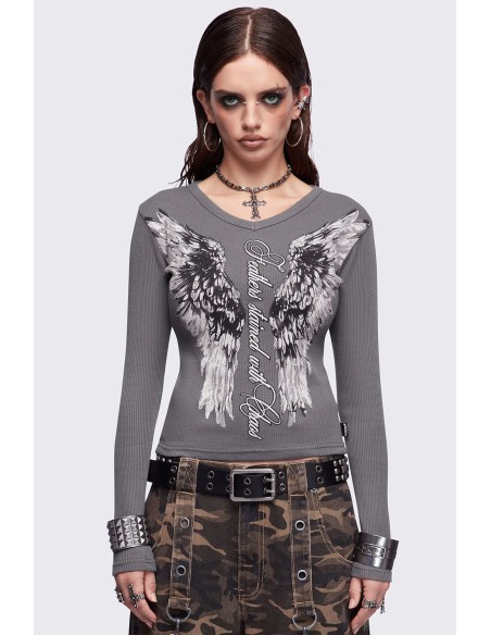 Feathers Stained Long Sleeve Top in Gray - Minga London