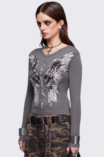 Top de Manga Larga Feathers Stained en Gris - Minga London 2