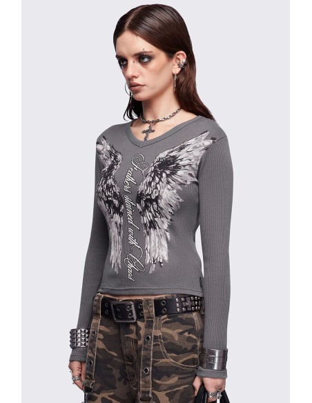 Top de Manga Larga Feathers Stained en Gris - Minga London
