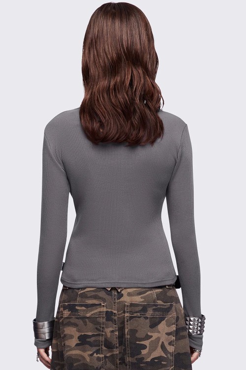 Top de Manga Larga Feathers Stained en Gris - Minga London