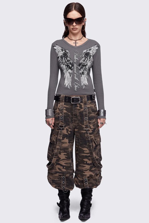 Feathers Stained Long Sleeve Top in Gray - Minga London
