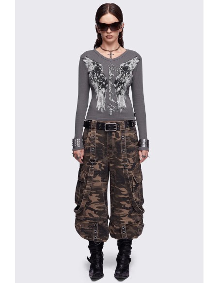 Feathers Stained Long Sleeve Top in Gray - Minga London