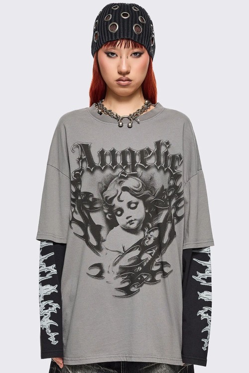 Camiseta Oversized de Doble Manga Angelic- Minga London
