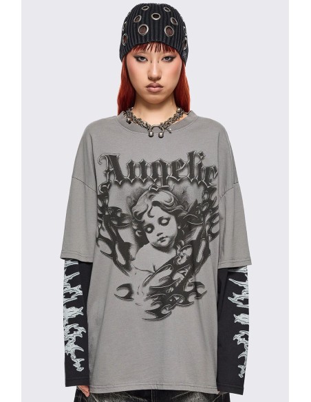 Camiseta Oversized de Doble Manga Angelic- Minga London