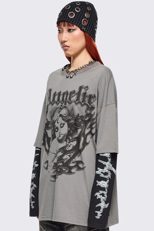 Angelic Double Sleeve Oversized T-shirt - Minga London