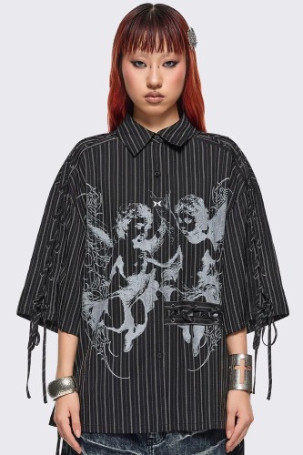 Camisa Oversized a Rayas Angel en Negro - Minga London