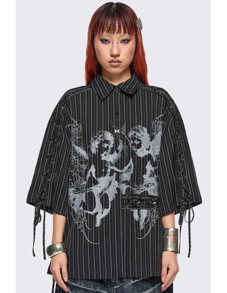 Angel Oversized Striped Shirt in Black - Minga London